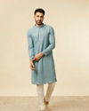 alt message - Manyavar Men Mustard Yellow Chikankari Kurta Set image number 2